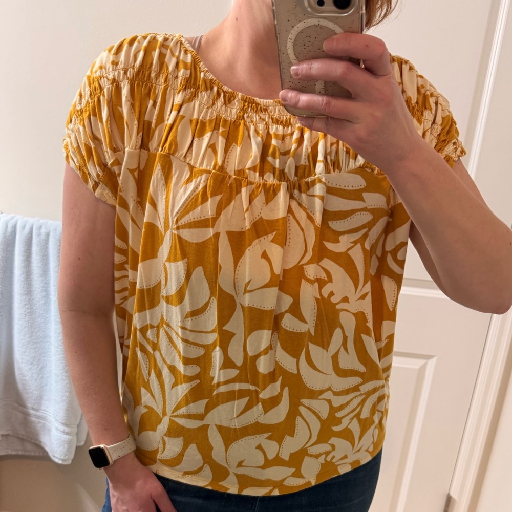 Ann Taylor Yellow and Cream Floral Blouse
